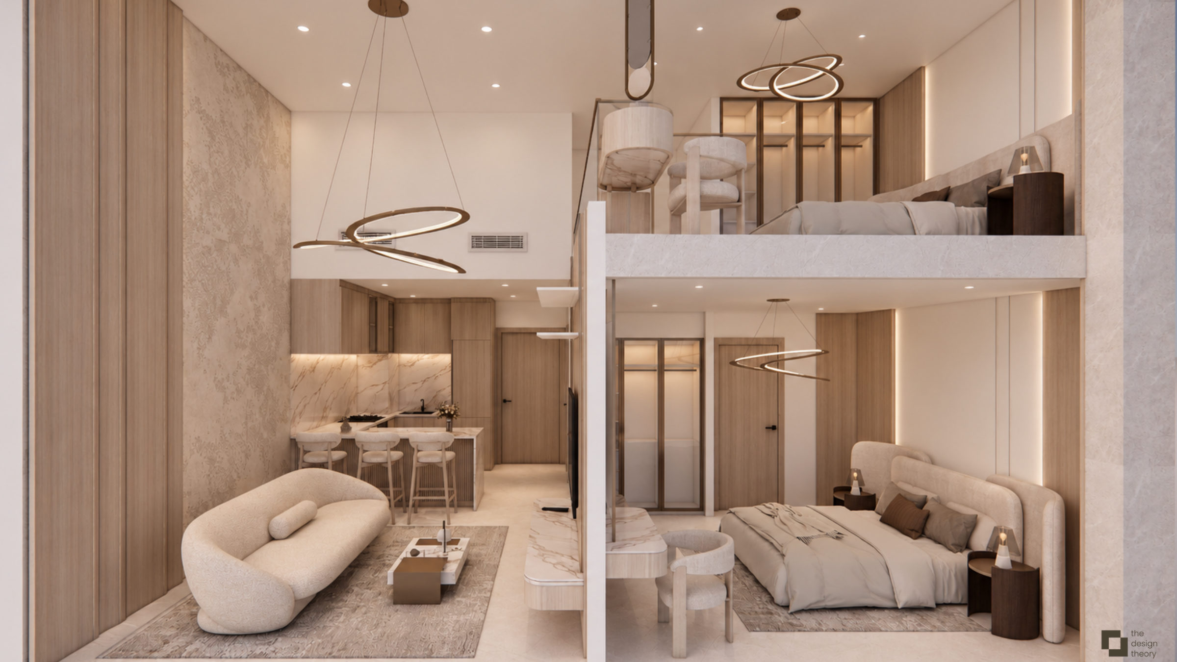 Double-height Warm Oak living room